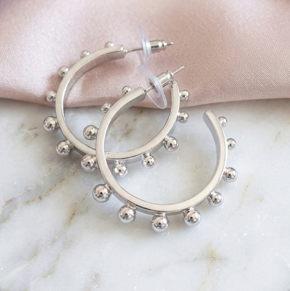 Silver Ball-Accent Hoop Earrings - Women Jewelry